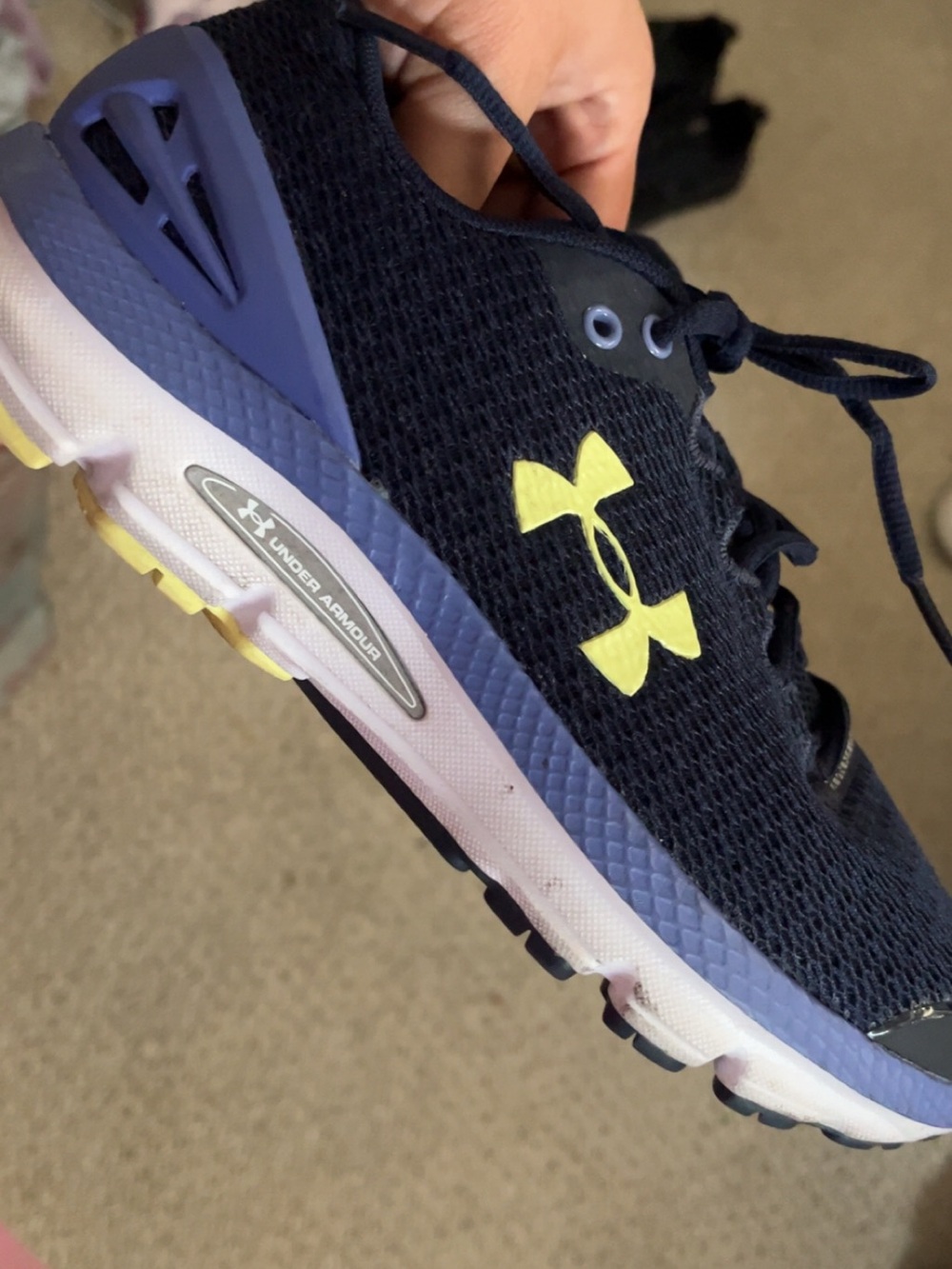 Under Armour womens Navy and Yellow Lace-Up Athletic Sneakers